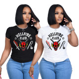 Women Casual Round Neck Letter Printed Short-Sleeve Top