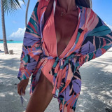 Women Irregular Leaf Multi-Color Printed Bikini Cover-Up Swimwear