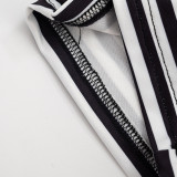 Women Striped Print Turndown Collar Short-Sleeve Three-Quarter Jumpsuit