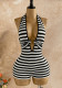 Women Spring/Summer Black and White Striped Halter Neck Hollow-Out Jumpsuit