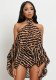 Women American-Style Halter Neck Off-Shoulder Sexy Printed Top and Shorts Two-Piece Set