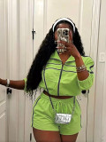 Women Windproof Patchwork Jacket Shorts Two-Piece Set