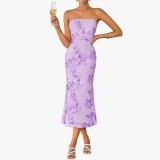 Women Strapless Embroidered Bodycon Dress
