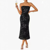 Women Strapless Embroidered Bodycon Dress