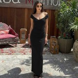 Summer Women V-Neck Low Back Slit Slim Fit Dress