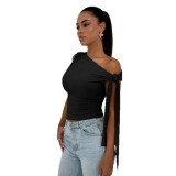Summer Women Slim Tie Knot Slash Shoulder Sleeveless Top