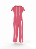 Women Casual Sport Hooded T-Shirt Wide-Leg Pants Striped Two-Piece Set