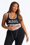 Sexy Black Women Printed Slim Fit Tank Top Pants Set