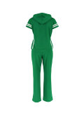 Women Casual Sport Hooded T-Shirt Wide-Leg Pants Striped Two-Piece Set
