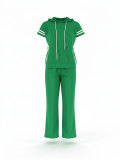 Women Casual Sport Hooded T-Shirt Wide-Leg Pants Striped Two-Piece Set