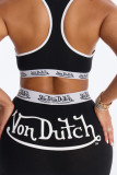 Sexy Black Women Printed Slim Fit Tank Top Pants Set