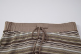 Women American Summer Striped V-neck Short Sleeve Skirt Set