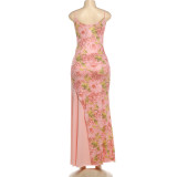 Summer Women Slim Waist Printed Strap Dress