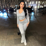 Women Sexy Lace Deep V-Neck Long Sleeve Pants Two-Piece Set