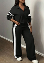 Women Casual Color-Block Striped Hooded Wide-Leg Pants Two-Piece Set Women Casual Color-Block Striped Hooded Wide-Leg Pants Two-Piece Set