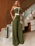 Summer Women Strapless Striped Pants Set Sexy Fashion Two-Piece Set