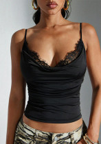 Women Solid Lace Patchwork Slim Fit Sexy Tank Top