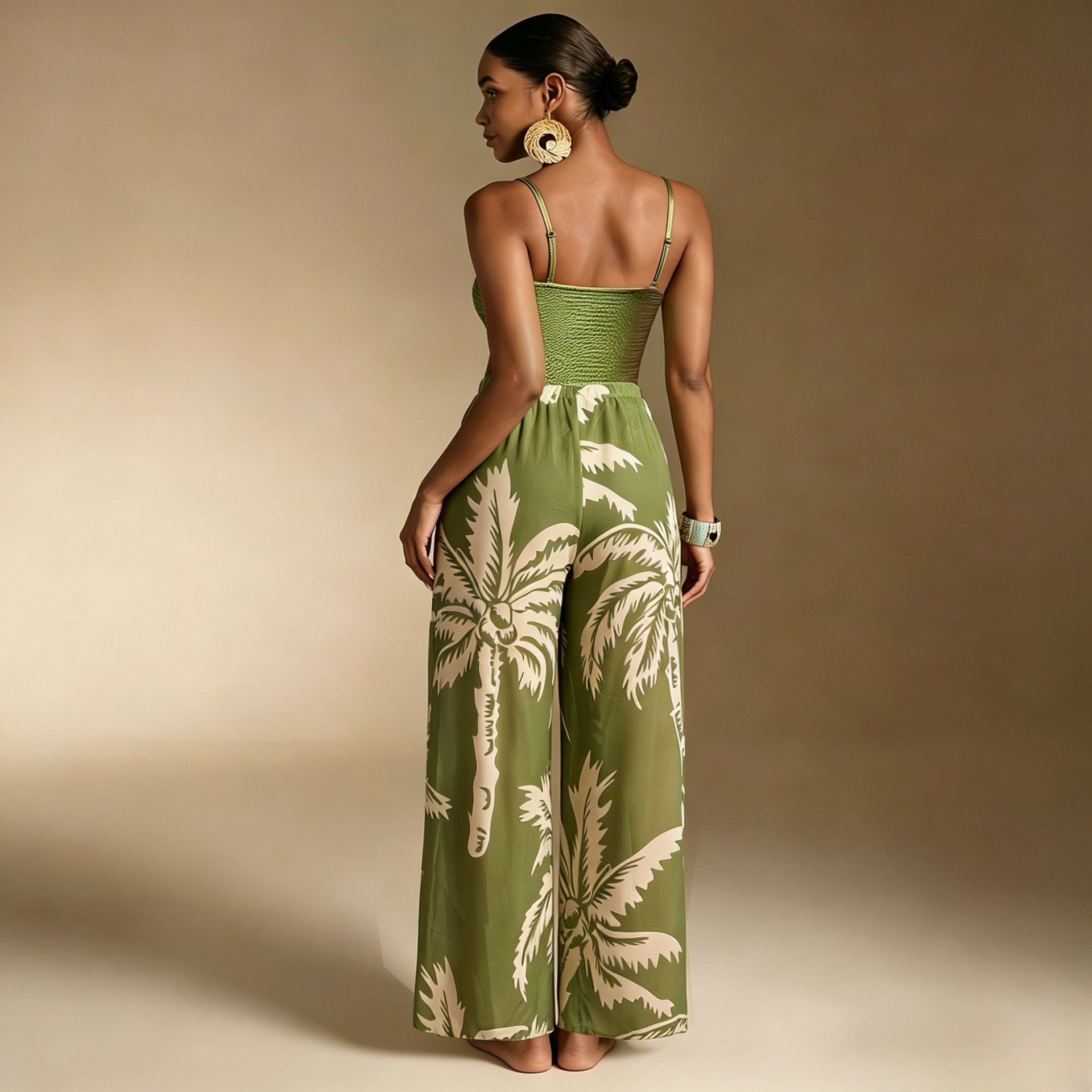 Slim Fit One-Piece Swimsuit & Wide Leg Pants Set