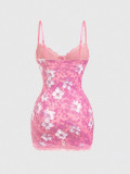Women Sexy Lace Strap Slim Waist Print Low Back Bodycon Dress