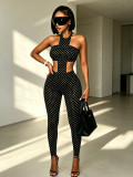 Women Polka Dot Halter Neck Slim Fit Pants Set