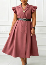 Summer Women Elegant Turn-Down Collar Double-Breasted Short Sleeve Plus Size Africa Dress Summer Women Elegant Turn-Down Collar Double-Breasted Short Sleeve Plus Size Africa Dress