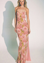Summer Women Slim Waist Printed Strap Dress Summer Women Slim Waist Printed Strap Dress