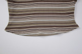 Women American Summer Striped V-neck Short Sleeve Skirt Set