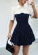 Spring Summer Women Striped Patchwork Slim Waist A-Line Shirt Dress