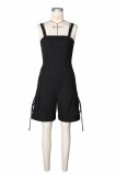 Women Solid Color Strap High Waist Midi Cargo Jumpsuit