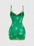 Women Sexy Lace Strap Slim Waist Print Low Back Bodycon Dress