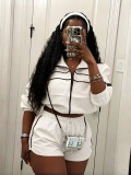 Women Windproof Patchwork Jacket Shorts Two-Piece Set