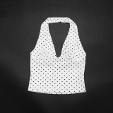 Women Polka Dot Halter Neck Tank Top Cropped Pants Two-Piece Set