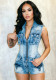 Women Sexy High-Stretch Washed Denim Pocket Jumpsuit