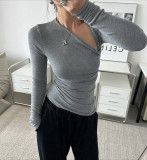 Women Solid Slim Fit Stretch Long Sleeve Slash Shoulder Top