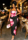 Women Sexy Black Pink Floral Halter Neck Bodycon Dress