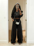 Women Sport Casual Jacket Wide-Leg Pants Set