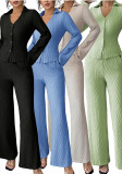 Women Casual Career Textured Bell Bottom Slim Waist Wide-Leg Pants Two-Piece Set