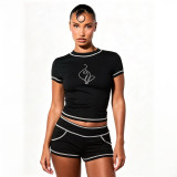 Women Sexy Sport Print Round Neck T-Shirt Shorts Set