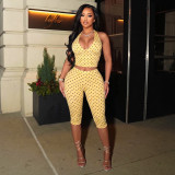 Women Polka Dot Halter Neck Tank Top Cropped Pants Two-Piece Set