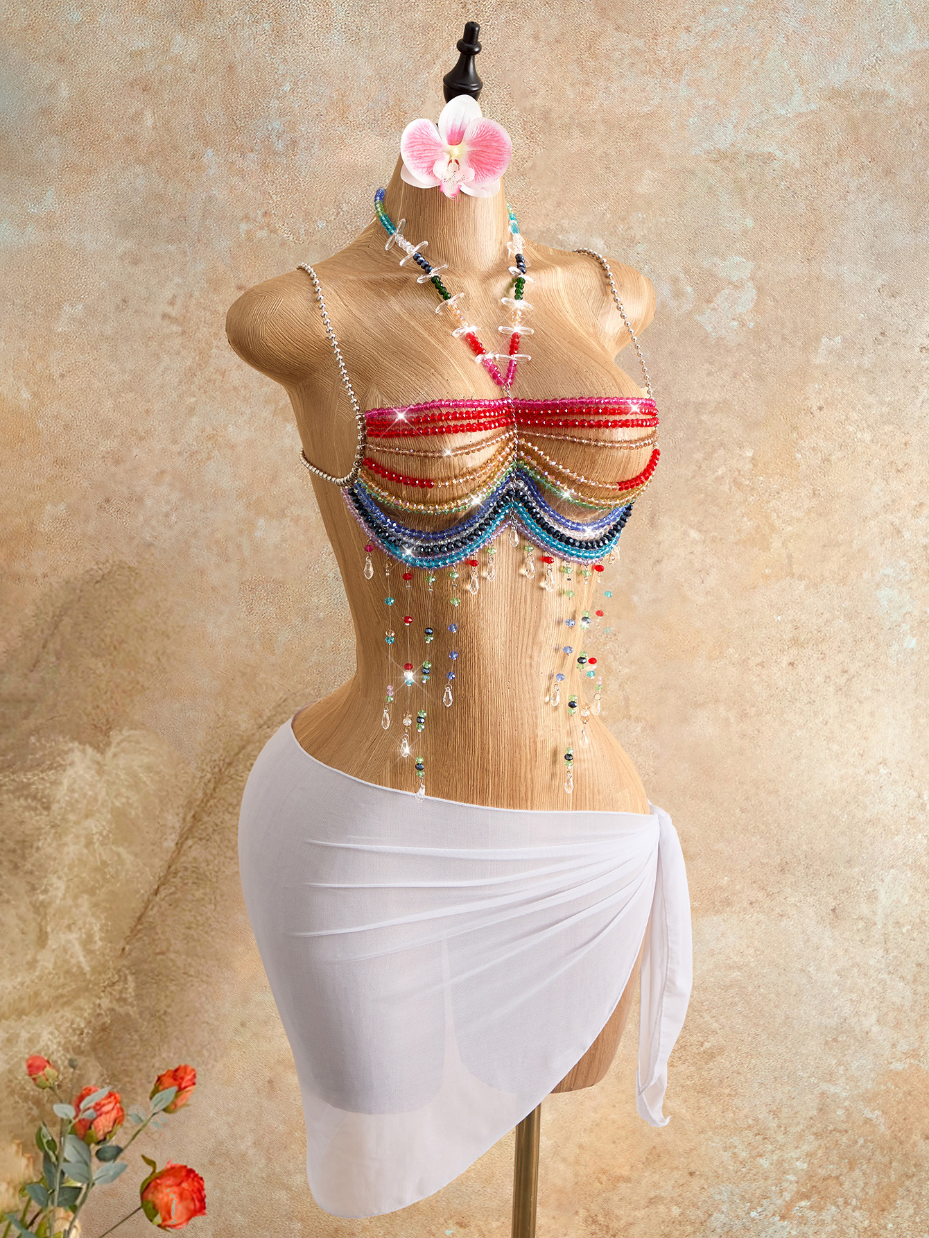 Beaded Crop Top Vest for Holiday Parties
