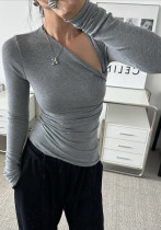 Women Solid Slim Fit Stretch Long Sleeve Slash Shoulder Top Women Solid Slim Fit Stretch Long Sleeve Slash Shoulder Top
