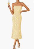 Women Strapless Embroidered Bodycon Dress