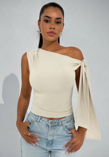 Summer Women Slim Tie Knot Slash Shoulder Sleeveless Top