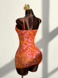 Women Sexy Lace Strap Slim Waist Print Low Back Bodycon Dress