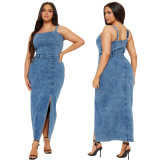 Women Sexy Strap Sleeveless Low Back Tight Waist Denim Dress