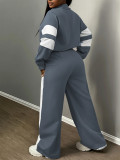 Women Casual Color-Block Striped Hooded Wide-Leg Pants Two-Piece Set