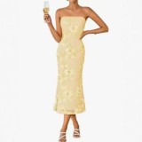 Women Strapless Embroidered Bodycon Dress