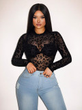 Women Leopard Print Mesh Sexy Jumpsuit
