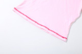 Spring Women Floral Bow Print Round Neck Short Sleeve Top Shorts Set
