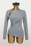 Women Solid Slim Fit Stretch Long Sleeve Slash Shoulder Top